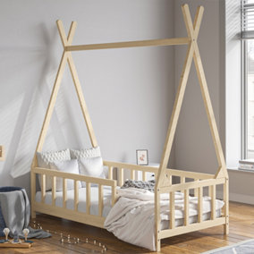 Premium Wood House Toddler Bed Frame with Fence 1480 x 760 mm