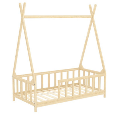 Premium Wood House Toddler Bed Frame with Fence 1480 x 760 mm