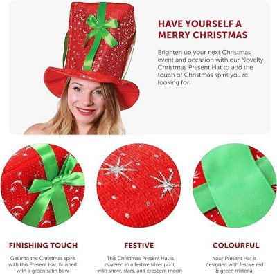 Present Hat for and Wo X Mas Fancy Dress Costume Accessory Large Novelty  Red Hat with