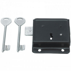 Press Lock Black 3" 75mm - Face Fixing Door / Gate / Shed Lock with Keys