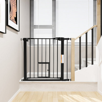 Pressure-Fixed Stair Gate Baby Toddler Pet Safety Gate with Pet Door 76cm H