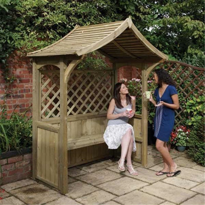 Pressure Treated Arbour + Side Shelves & Open Lattice (3.1m x 1.8m x 2.4m) - 3