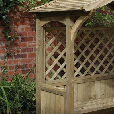 Pressure Treated Arbour + Side Shelves & Open Lattice (3.1m x 1.8m x 2.4m) - 4