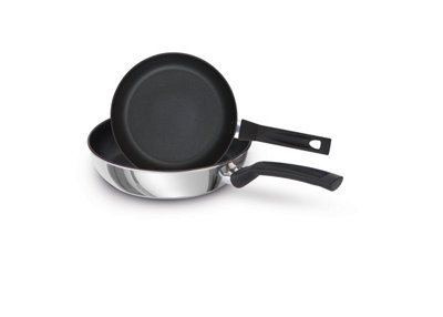 Prestige 9 x Tougher Silver Round Stainless Steel Dishwasher Safe Frying Pan 21 & 29cm Twin Pack