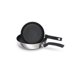 Prestige 9 x Tougher Silver Round Stainless Steel Dishwasher Safe Frying Pan 21 & 29cm Twin Pack