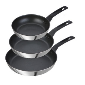 Prestige 9 X Tougher Silver Round Stainless Steel Induction Suitable Dishwasher Safe Frying Pan Set Triple Pack