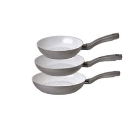 Prestige Earth Pan Grey Round Aluminium Induction Suitable Dishwasher Safe Non-Stick Frying Pan Set Triple Pack