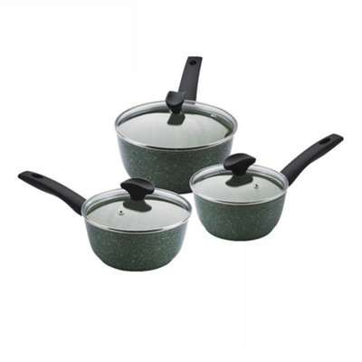 Prestige Eco Green Round Aluminium Induction Suitable Non-Stick Saucepan Set 16, 18 and 20cm Pack of 3