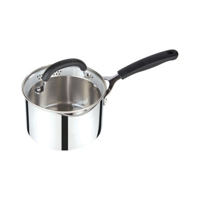 Prestige Made to Last Silver Round Stainless Steel Dishwasher Safe Saucepan with Double Sided Straining Lids 16cm, 1.9L