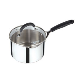 Prestige Made to Last Silver Round Stainless Steel Dishwasher Safe Saucepan with Double Sided Straining Lids 18cm, 1.9L