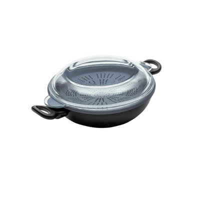 Prestige Nadiya Black Round Aluminium Non-Stick 4 in 1 Wok Pan with ...