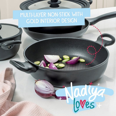 Prestige Nadiya Black Round Aluminium Non-Stick in Wok Pan