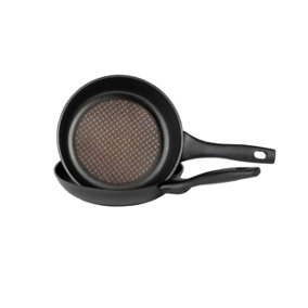 Prestige Nadiya Black Round Aluminium Non-Stick Frying Pan Set with Multi Size Lid 24 & 26cm Twin Pack