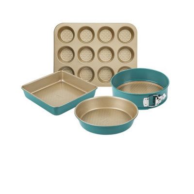 Prestige Nadiya Teal and Gold Round Carbon Steel Dishwasher Safe