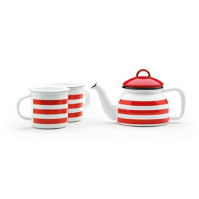 Prestige Red Stripe Teapot and Mug Set