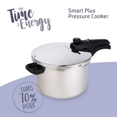 Prestige Smart Plus Silver Round Stainless Steel Induction Suitable Pressure Cooker with Double Handle 6L