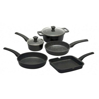 Prestige Stone Quartz Black Round Aluminium Induction Suitable Non-Stick Cookware Pan Set Pack of 5