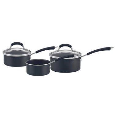 Prestige Super Tough Easy Clean Black Round Aluminium Dishwasher Safe Non-Stick Saucepan Set Pack of 3