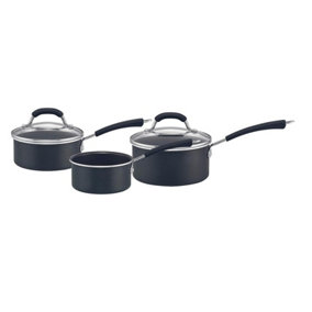 Prestige Super Tough Easy Clean Black Round Aluminium Dishwasher Safe Non-Stick Saucepan Set Pack of 3