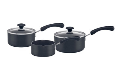 Prestige Super Tough Easy Clean Black Round Aluminium Non-Induction Durable Saucepan Set Pack of 3