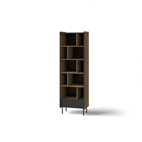 Prestigo Bookcase - Sleek Modern Storage in Oak Walnut & Black Matt, H1910mm W590mm D400mm