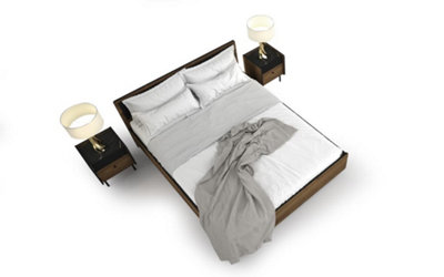 Prestigo EU King Bed Frame in Oak Walnut & Black Matt - Modern Industrial Style, W166cm H82cm D206cm