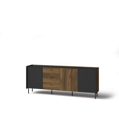 Prestigo Large Sideboard Cabinet - Spacious & Elegant in Oak Walnut & Black Matt, H790mm W2000mm D400mm