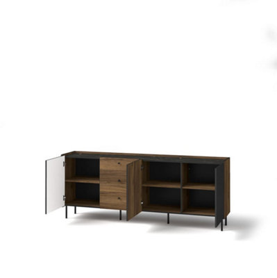 Prestigo Large Sideboard Cabinet - Spacious & Elegant in Oak Walnut & Black Matt, H790mm W2000mm D400mm