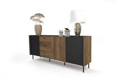 Prestigo Large Sideboard Cabinet - Spacious & Elegant in Oak Walnut & Black Matt, H790mm W2000mm D400mm