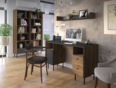 Prestigo Modern Desk - Sleek Office Furniture in Oak Walnut & Black Matt, H790mm W1350mm D550mm
