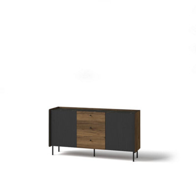 Prestigo Sideboard Cabinet - Sleek Storage in Oak Walnut & Black Matt, H790mm W1500mm D400mm