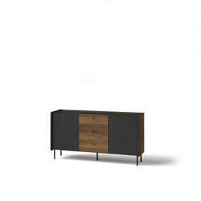 Prestigo Sideboard Cabinet - Sleek Storage in Oak Walnut & Black Matt, H790mm W1500mm D400mm