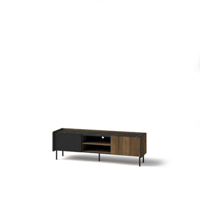 Prestigo TV Cabinet - Sleek Media Storage in Oak Walnut & Black Matt, H470mm W1500mm D400mm