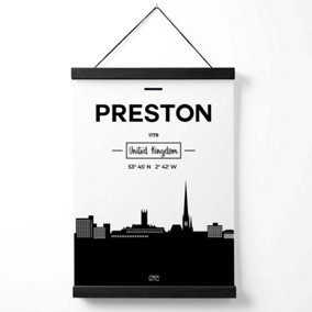 Preston Black and White City Skyline Medium Poster with Black Hanger