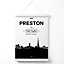 Preston Black and White City Skyline Poster with Hanger / 33cm / White