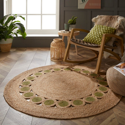 Prestwich 140D Olive Circle Hand Braided Rug