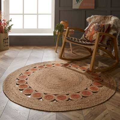 Prestwich 140D Orange Circle Hand Braided Rug