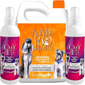 Pretty Pooch Animal Fox Poo Shampoo (2 Litres, Citrus) and 2 Pack of Dog Deodoriser