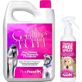Pretty Pooch Baby Powder Fragrance Dog Shampoo 2 Litres & Tangle Free Detangling Spray 250ml