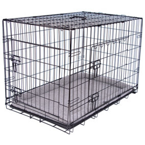 Pretty Pooch Dog Cage Medium Crate Puppy Cat Pet Training Crate Metal Folding with Tray Double Door and Bed 30"