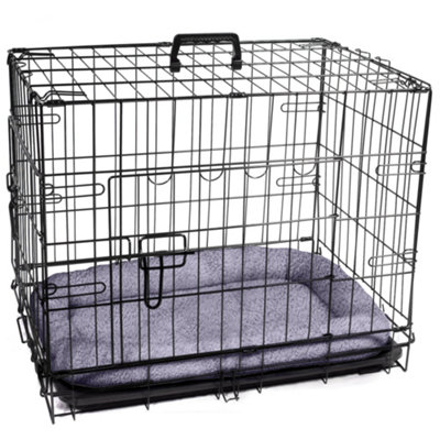 Pretty Pooch Dog Cage Small Crate Puppy Cat Pet Training Crate Metal Folding with Tray Double Door and Bed 24"
