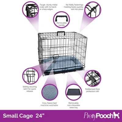 Pretty Pooch Dog Cage Small Crate Puppy Cat Pet Training Crate Metal Folding with Tray Double Door and Bed 24"