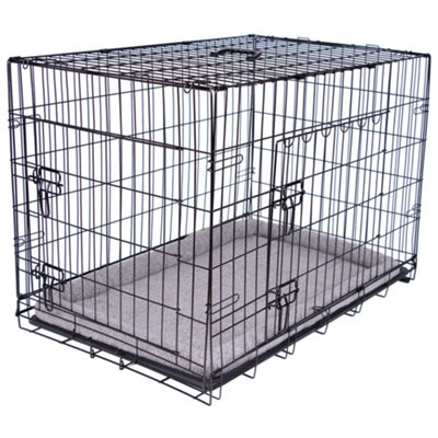 Pretty Pooch Dog Cage XL Extra Large Crate Pet Training Crate Metal Folding with Tray Double Door and Bed 42"