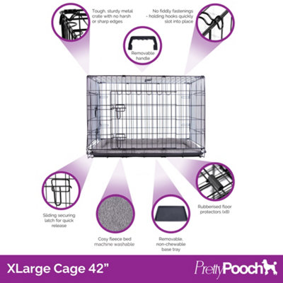 Pretty Pooch Dog Cage XL Extra Large Crate Pet Training Crate Metal Folding with Tray Double Door and Bed 42"