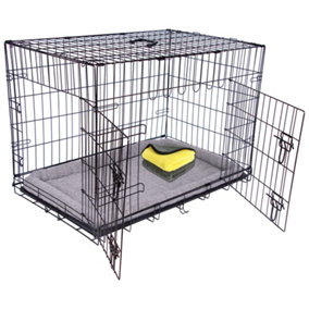 Pretty Pooch Dog Crate Large Cage Puppy Cat Pet Training Tray Double Door and Bed With Two Cloths