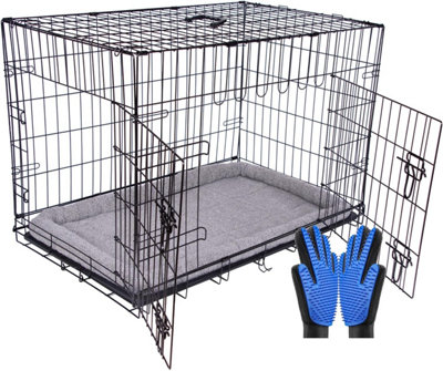 Pretty Pooch Dog Crate Medium Cage Puppy Cat Pet Training Tray and Bed With Two Gloves