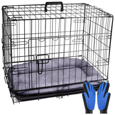 Pretty Pooch Dog Crate Small Cage Puppy Cat Pet Training Tray and Bed With Two Gloves