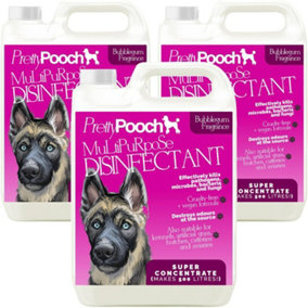 Pretty Pooch Multipurpose Disinfectant - Cleaner, Sanitiser, Deodoriser - Concentrated Formula - Bubblegum 5L x3