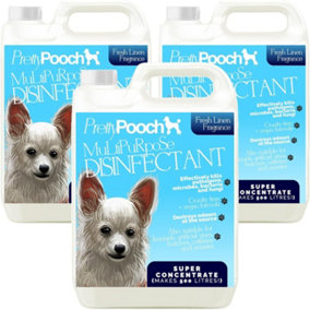 Pretty Pooch Multipurpose Disinfectant - Cleaner, Sanitiser, Deodoriser - Concentrated Formula - Fresh Linen 5L x3