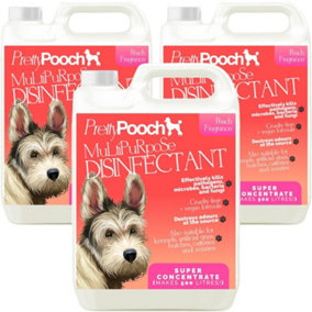 Pretty Pooch Multipurpose Disinfectant - Cleaner, Sanitiser, Deodoriser - Concentrated Formula - Peach 5L x3